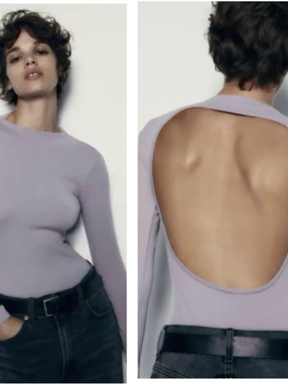 NWT Zara Lilac Purple Ribbed Open Back Long Sleeve Bodysuit Mock Neck XS/S